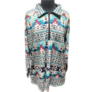 NWT Southern Stitch Plus Size Aztec Zip Collared Western Top XXL